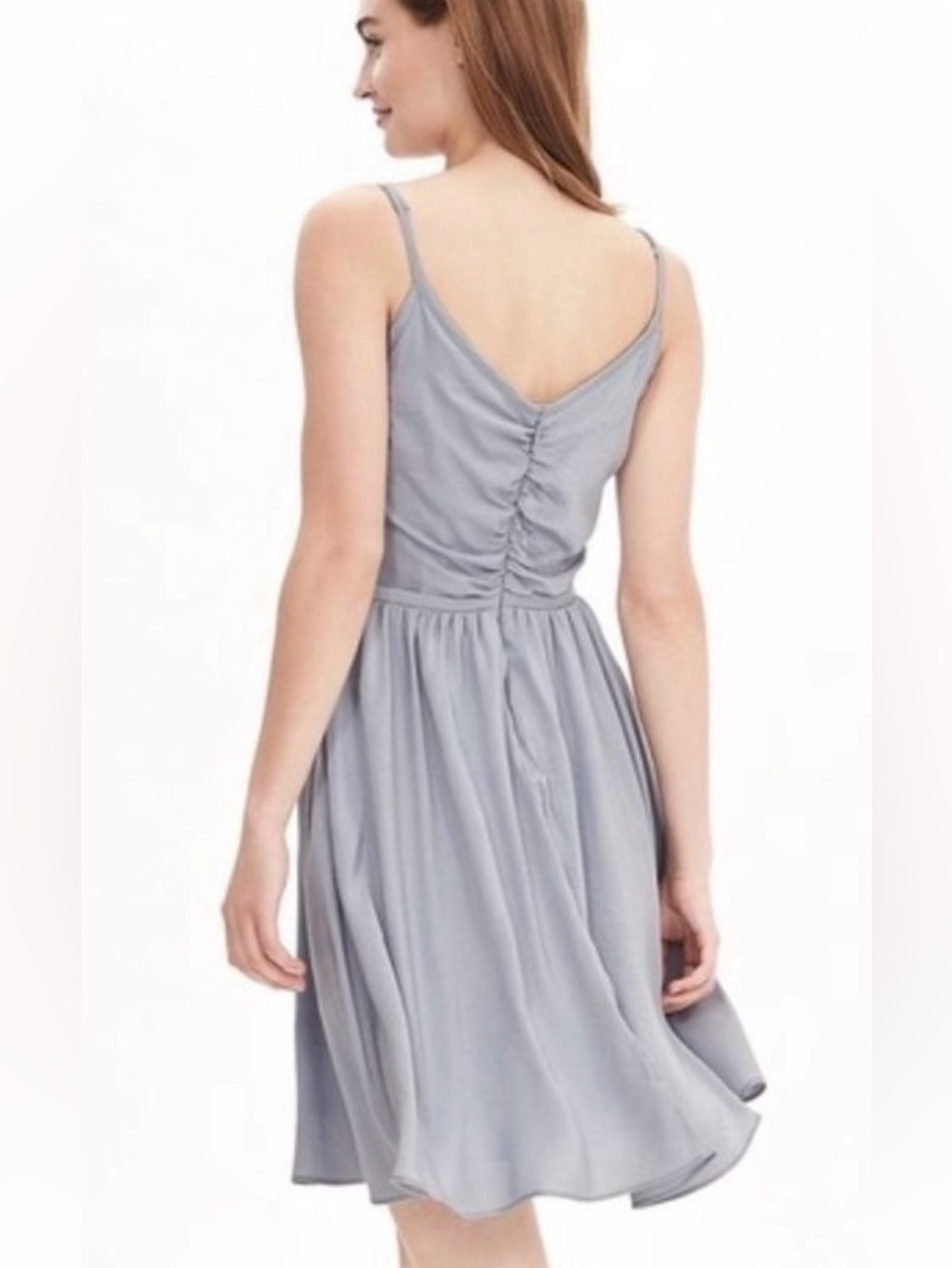 Banana Republic Silver Blue 100% Silk Ruched Shirred Mini Cocktail Party Dress 2 - Picture 6 of 7